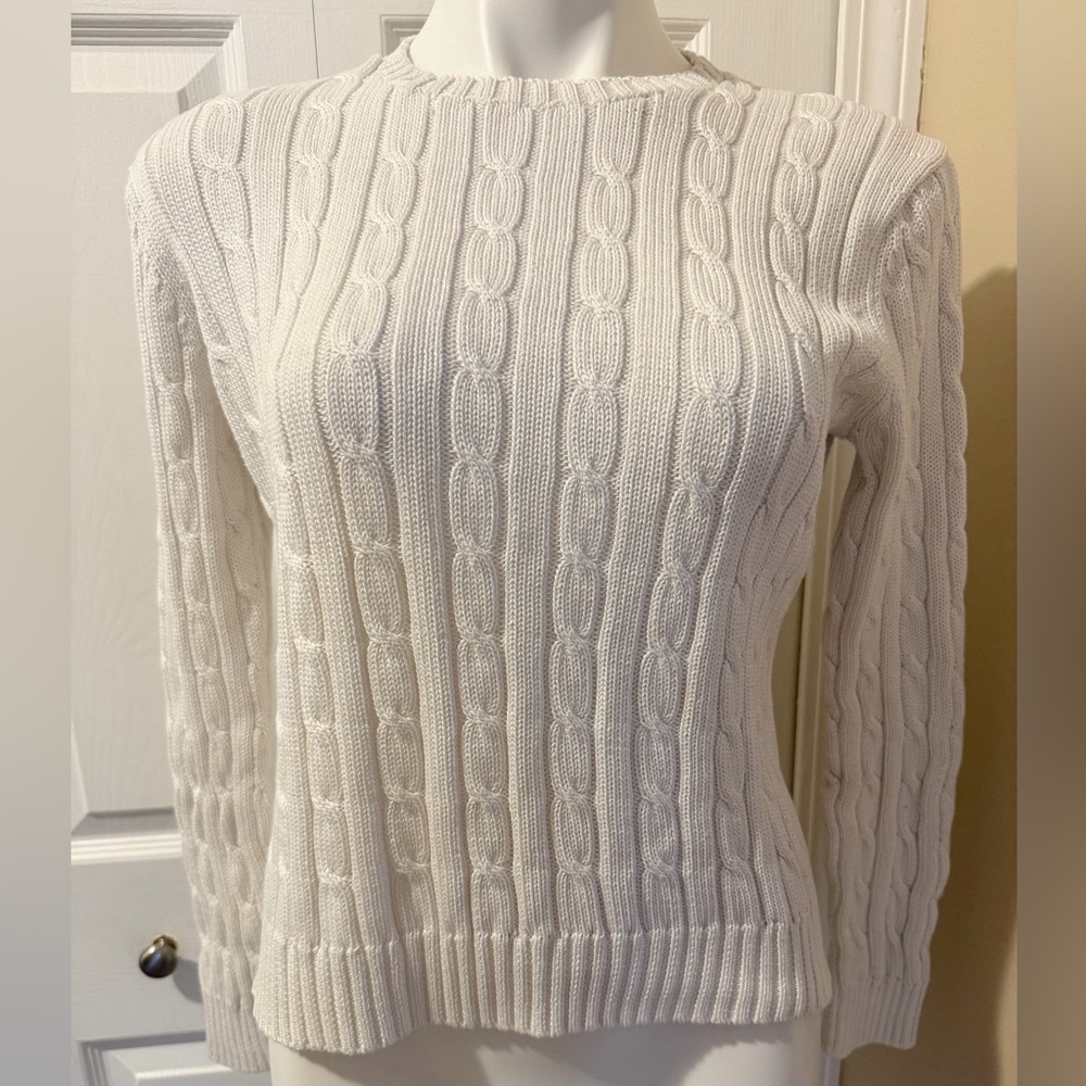 Brooks Brothers Ivory Cable Knit Sweater, Size L